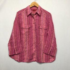 Valerie Stevens Women Button Shirt Top Blouse Size 1X Pink 100% Linen B229 -27
